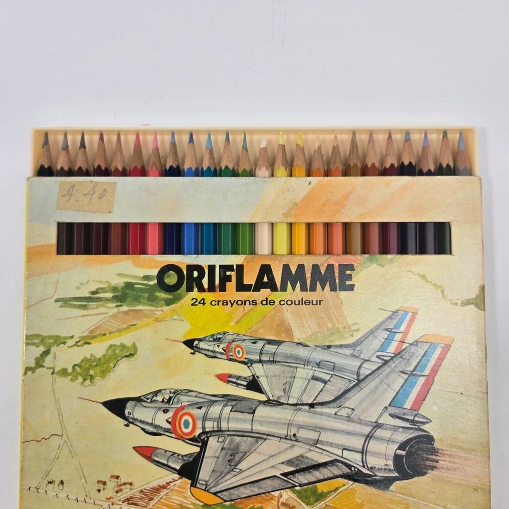 Vintage Conté à Paris Oriflamme Colored Pencils 24 Set Marcel Dassault Jets